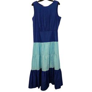 Melonie blue tiered cotton sundress open back‎ Size 16